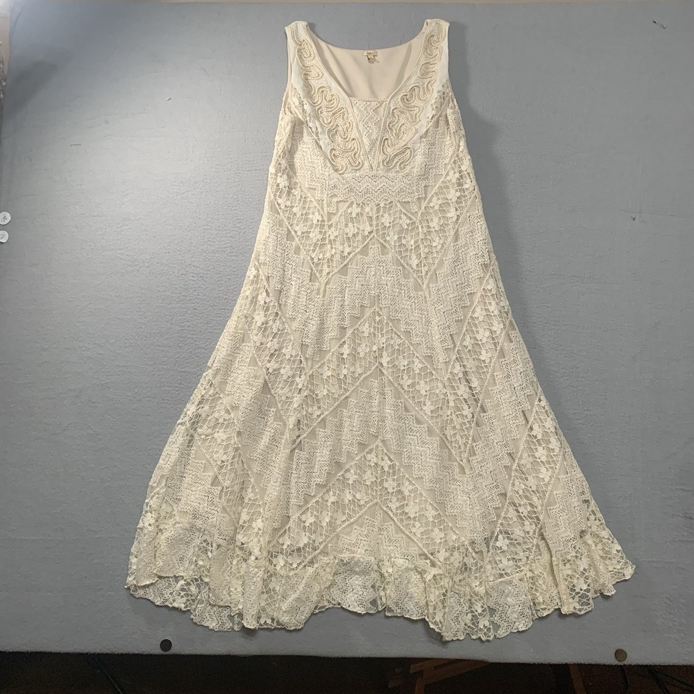 BEAUTIFUL Reba Cream Floral Lace Boho Western Style Maxi Dress Large